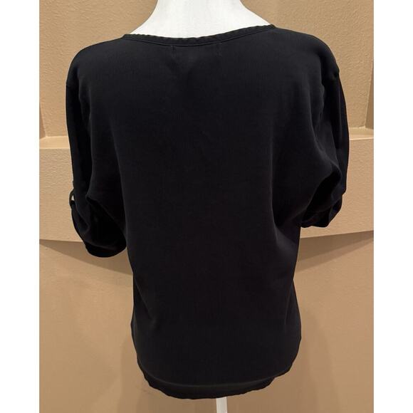 Lauren Ralph Lauren Womens Top Black V-Neck Buttons Short Sleeve Size XL - Picture 6 of 7